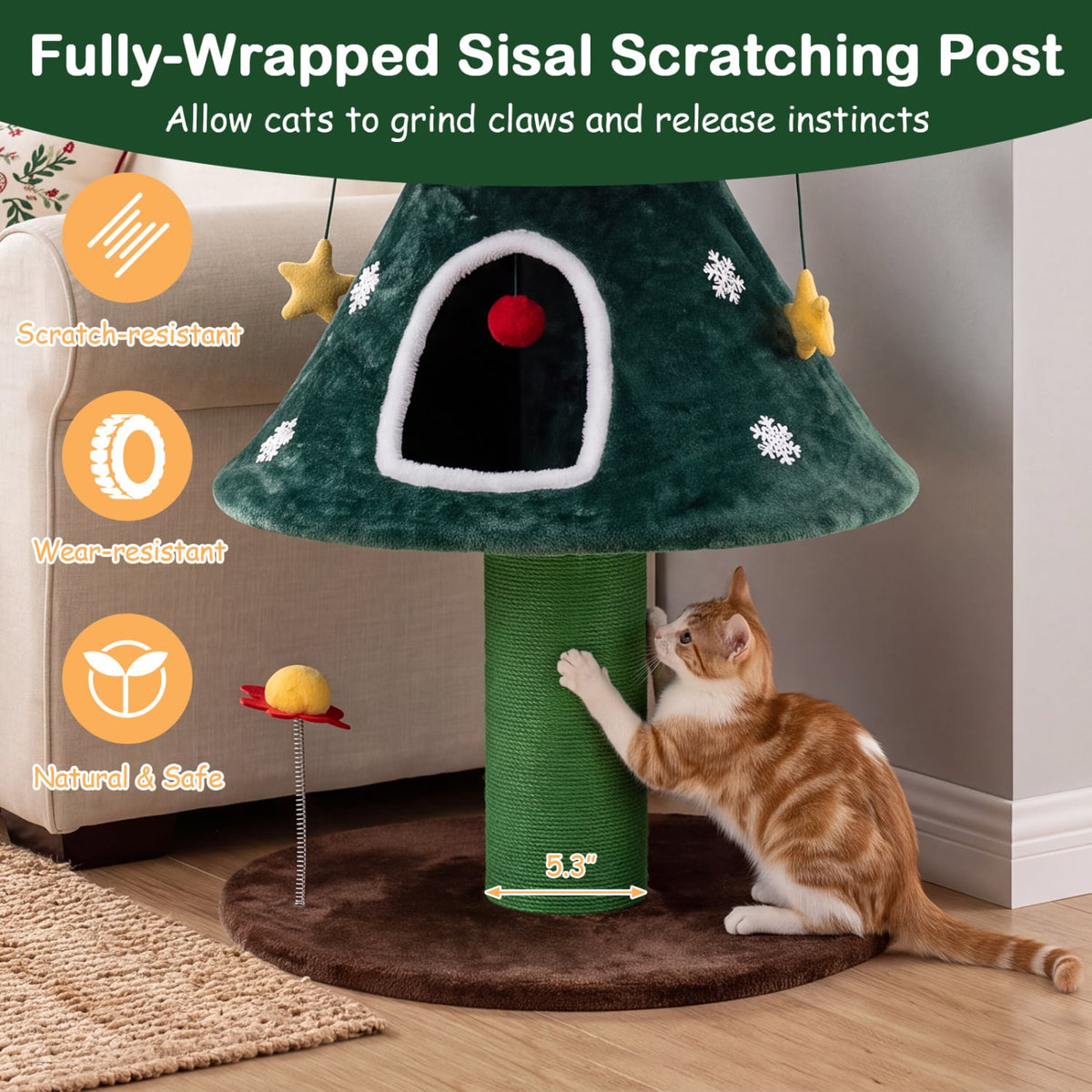 54 Inch Christmas Cat Tree, 2 Private Condos, Green Cat Trees Condos & Scratchers at Gallery Canada