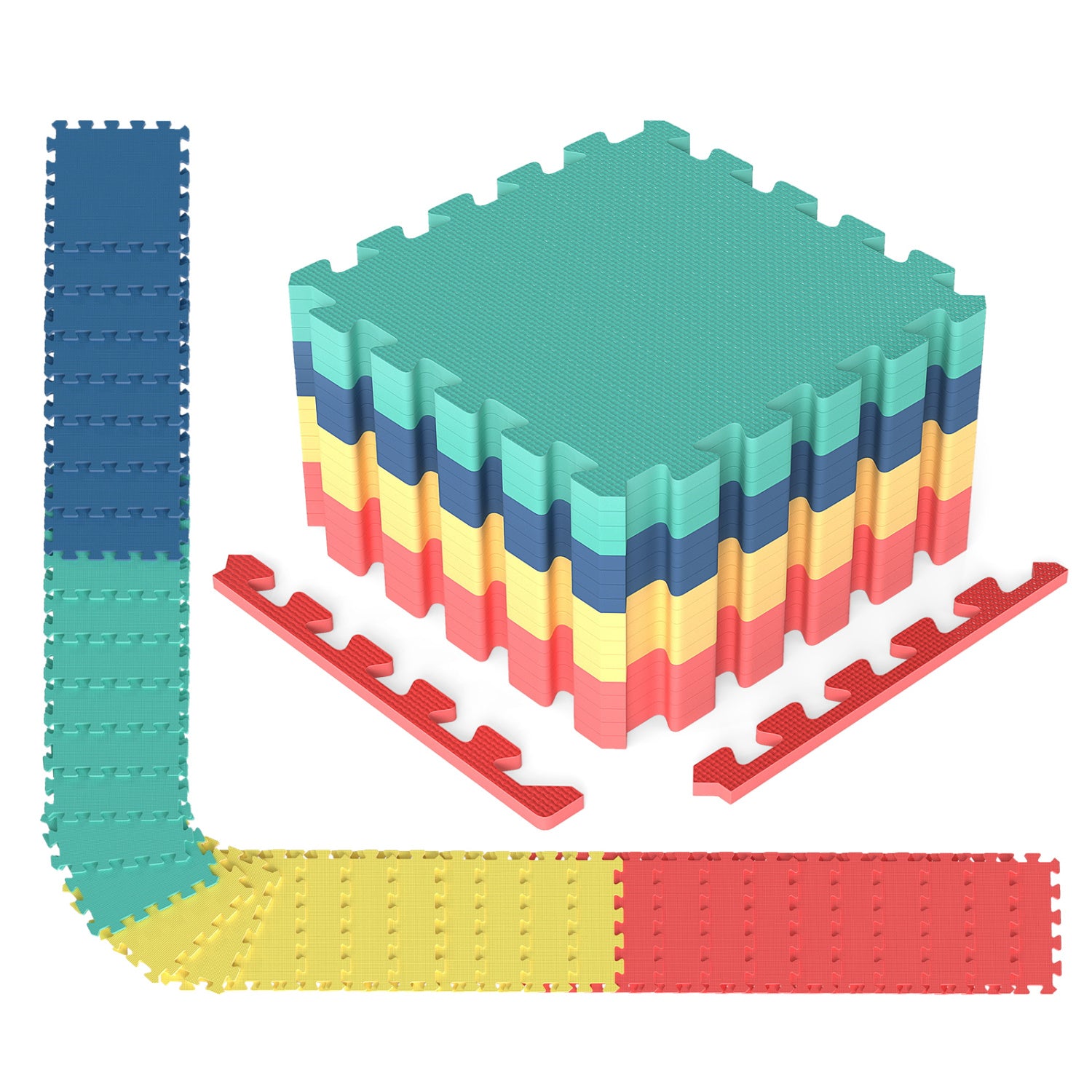 54 Pack EVA Foam Floor Tiles with Non-Slip & Borders for Home Gym, Multicolor Decorative Fencing & Flooring at Gallery Canada