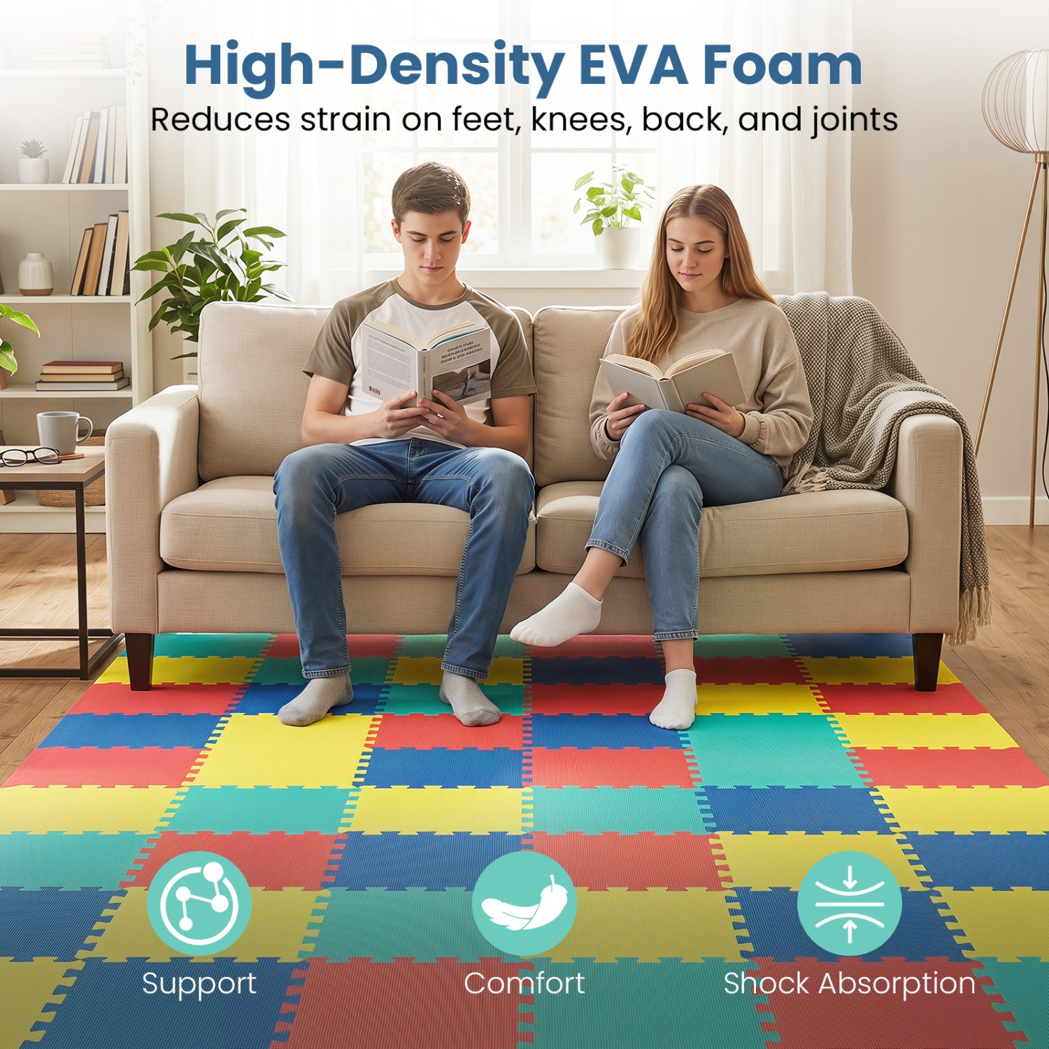 54 Pack EVA Foam Floor Tiles with Non-Slip & Borders for Home Gym, Multicolor Decorative Fencing & Flooring at Gallery Canada