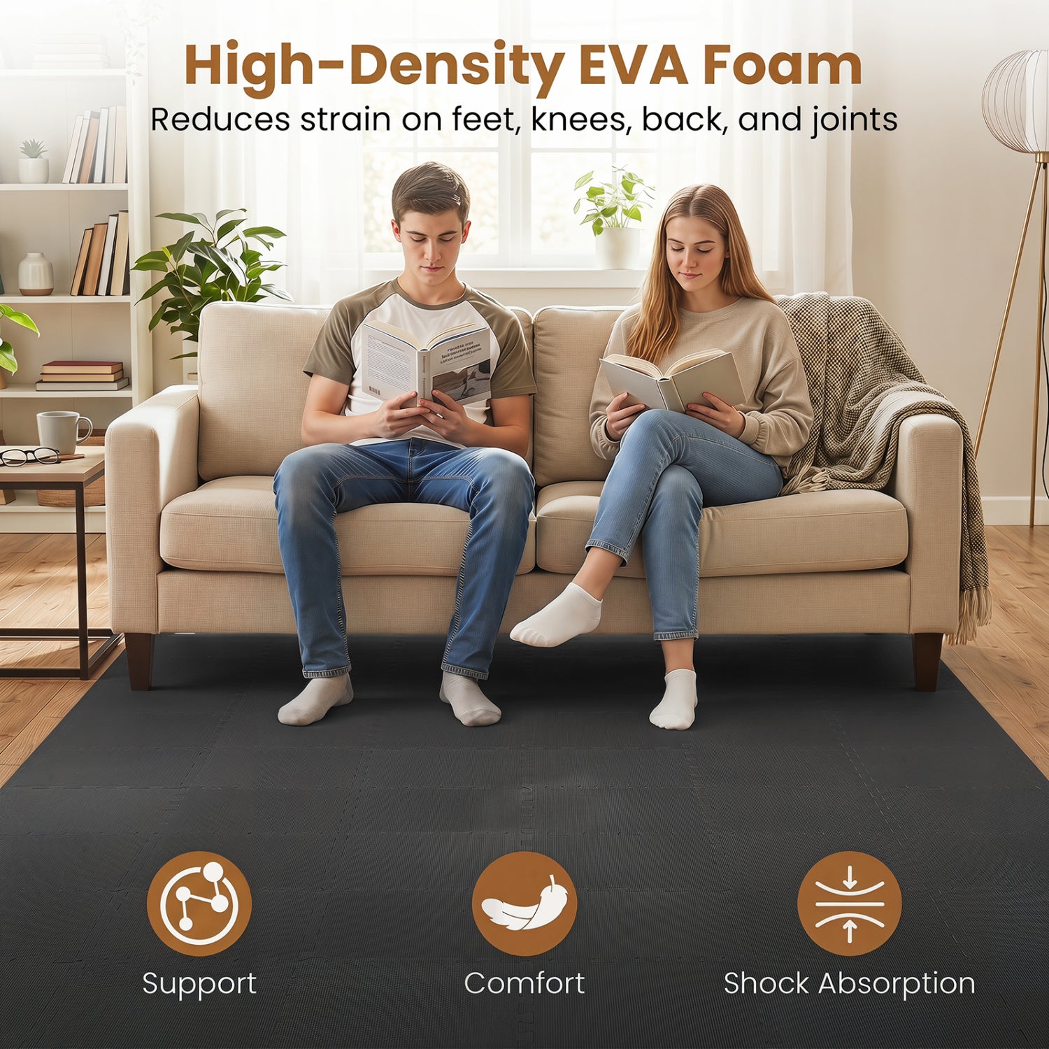 54 Pack EVA Foam Floor Tiles with Non-Slip & Borders for Home Gym, Black Decorative Fencing & Flooring at Gallery Canada