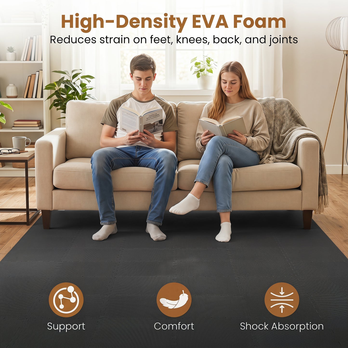54 Pack EVA Foam Floor Tiles with Non-Slip & Borders for Home Gym, Black Decorative Fencing & Flooring at Gallery Canada