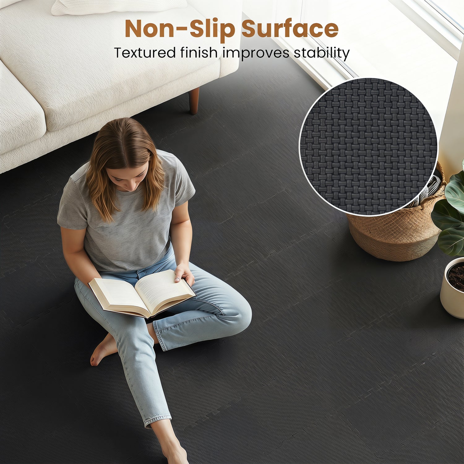 54 Pack EVA Foam Floor Tiles with Non-Slip & Borders for Home Gym, Black Decorative Fencing & Flooring at Gallery Canada