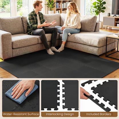 54 Pack EVA Foam Floor Tiles with Non-Slip & Borders for Home Gym, Black Decorative Fencing & Flooring at Gallery Canada