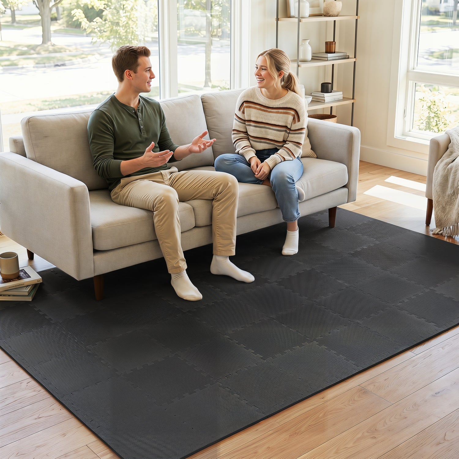 54 Pack EVA Foam Floor Tiles with Non-Slip & Borders for Home Gym, Black Decorative Fencing & Flooring at Gallery Canada