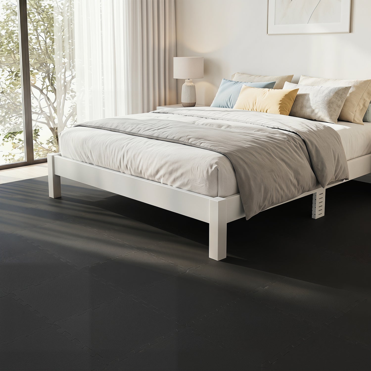 54 Pack EVA Foam Floor Tiles with Non-Slip & Borders for Home Gym, Black Decorative Fencing & Flooring at Gallery Canada