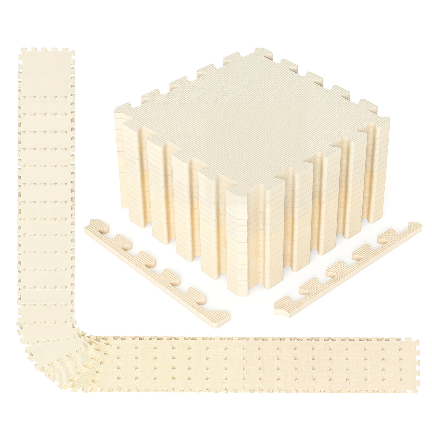 54 Pack EVA Foam Floor Tiles with Non-Slip & Borders for Home Gym, Beige Decorative Fencing & Flooring Beige at Gallery Canada