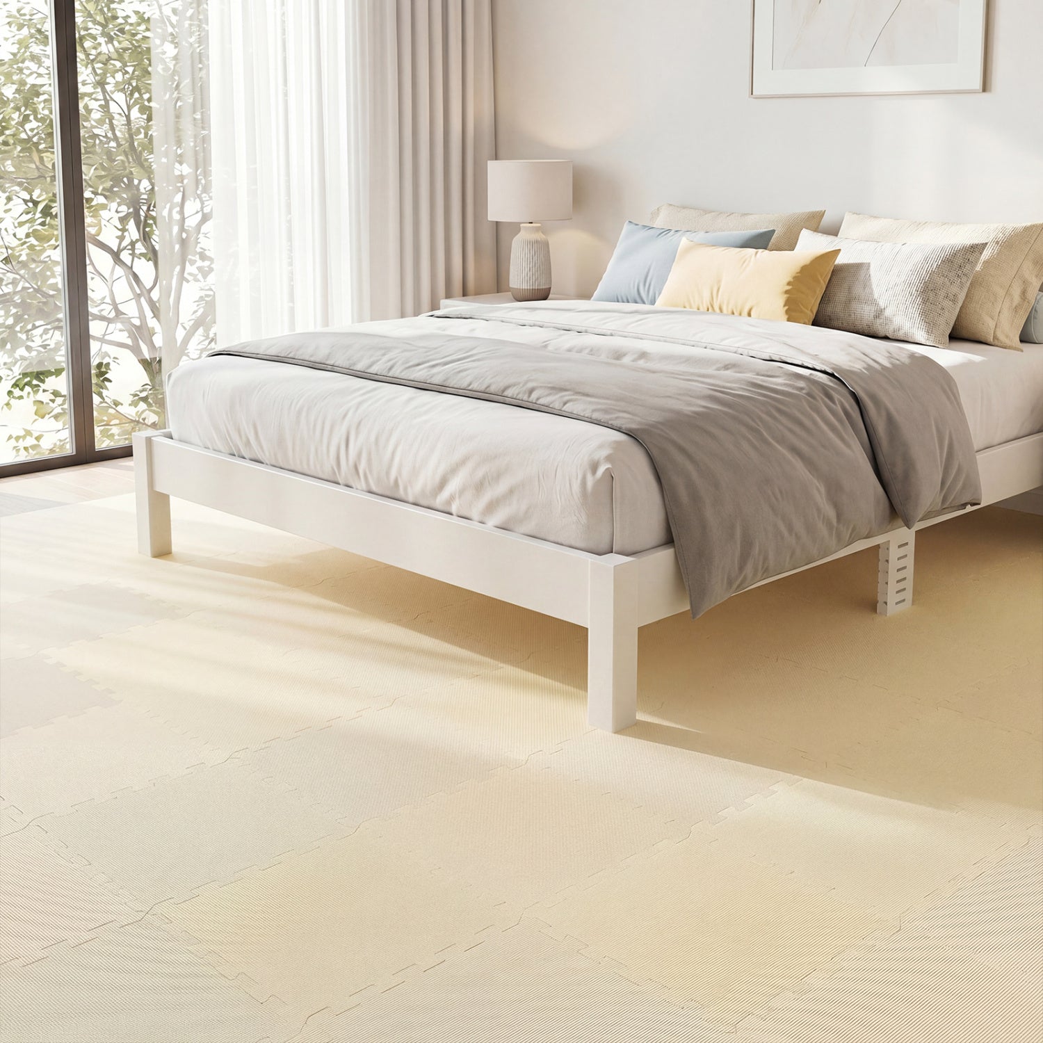 54 Pack EVA Foam Floor Tiles with Non-Slip & Borders for Home Gym, Beige Decorative Fencing & Flooring at Gallery Canada