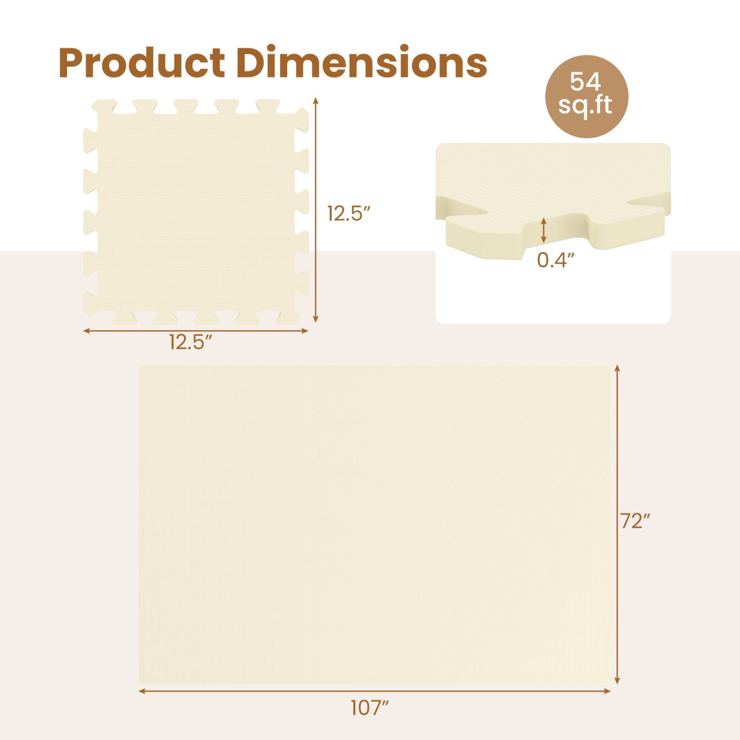 54 Pack EVA Foam Floor Tiles with Non-Slip & Borders for Home Gym, Beige Decorative Fencing & Flooring at Gallery Canada