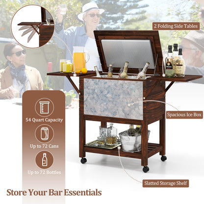 54 Quart Wooden Cooler Cart for Patio Rolling Ice Chest with Shelves, Brown Coolers at Gallery Canada