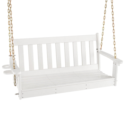 54 Inch HDPE Patio Porch Swing, With Cup Holder, White Porch Swings White at Gallery Canada