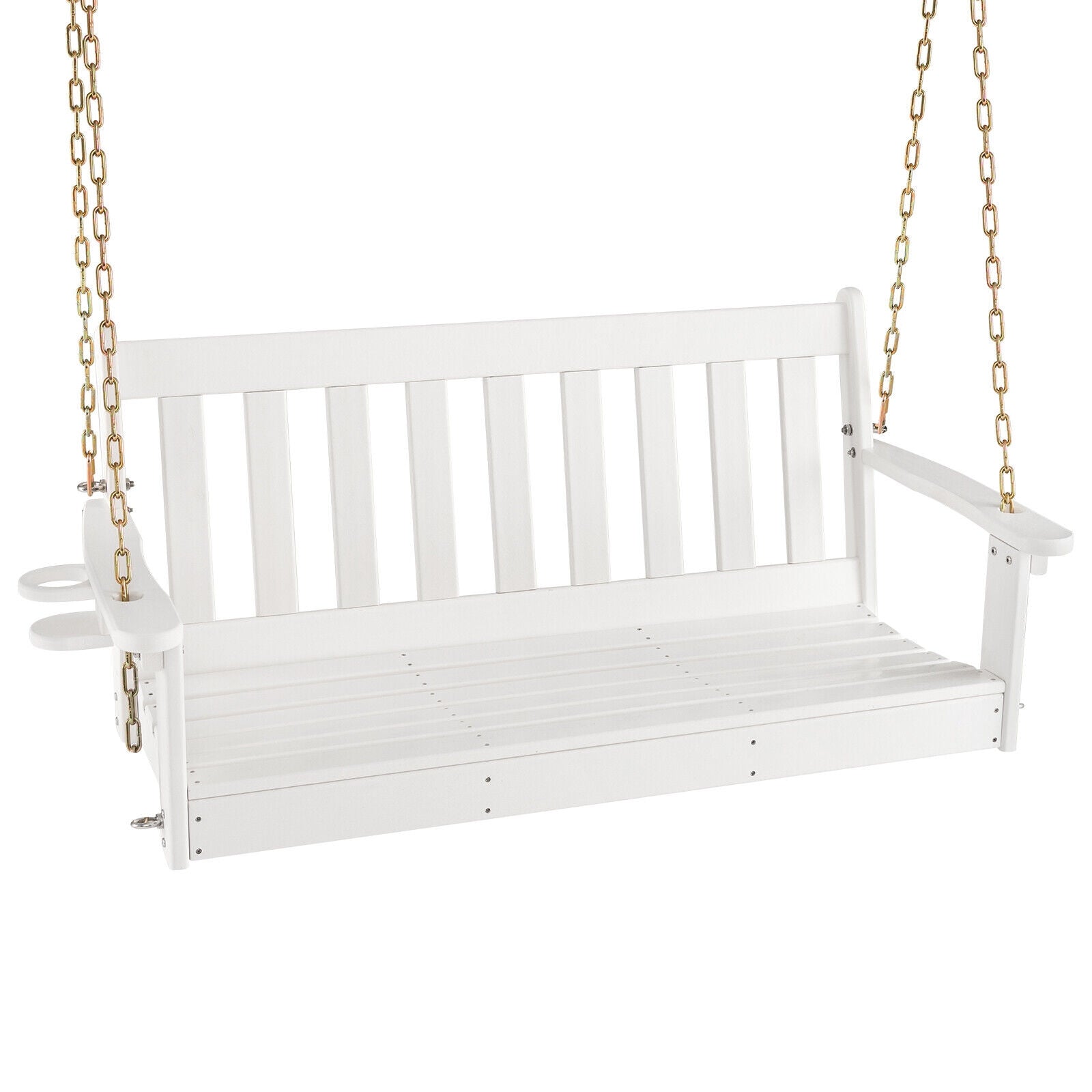 54 Inch HDPE Patio Porch Swing with Cup Holder, White Porch Swings White at Gallery Canada