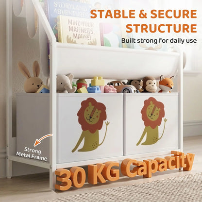 3-Tier Sling Bookshelf With Toy Storage, Montessori Organizer