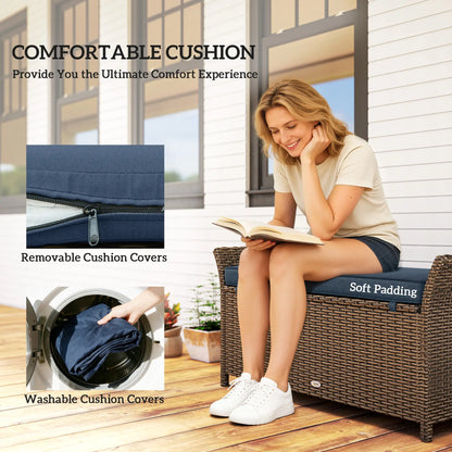 29 Gallon Wicker Deck Box, Outdoor Storage Bench, Navy Blue Patio Storage Boxes at Gallery Canada