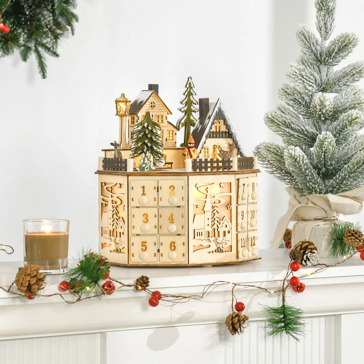 Wooden Christmas Advent Calendar, Lighted 24 Days, Battery Operated, Natural Christmas Advent Calendars at Gallery Canada