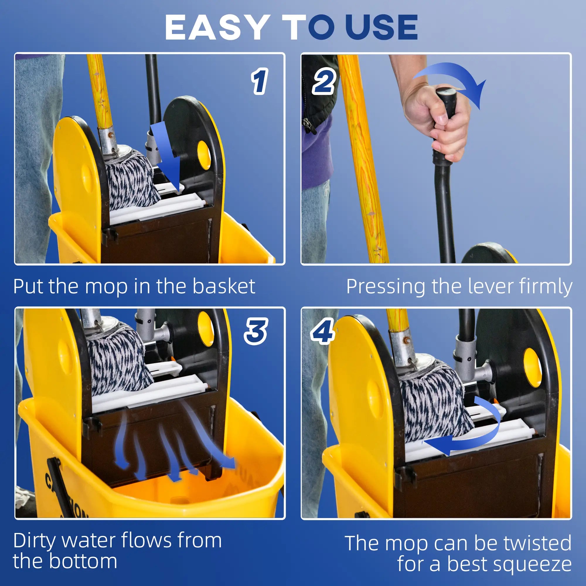 6.9 Gal/26L Mop Bucket With Wringer, Wheels, Handle, Yellow Household Supplies at Gallery Canada