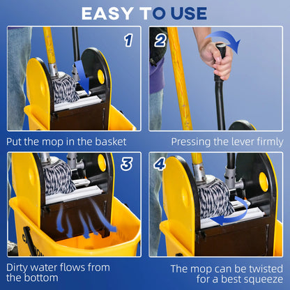6.9 Gal/26L Mop Bucket With Wringer, Wheels, Handle, Yellow Household Supplies at Gallery Canada