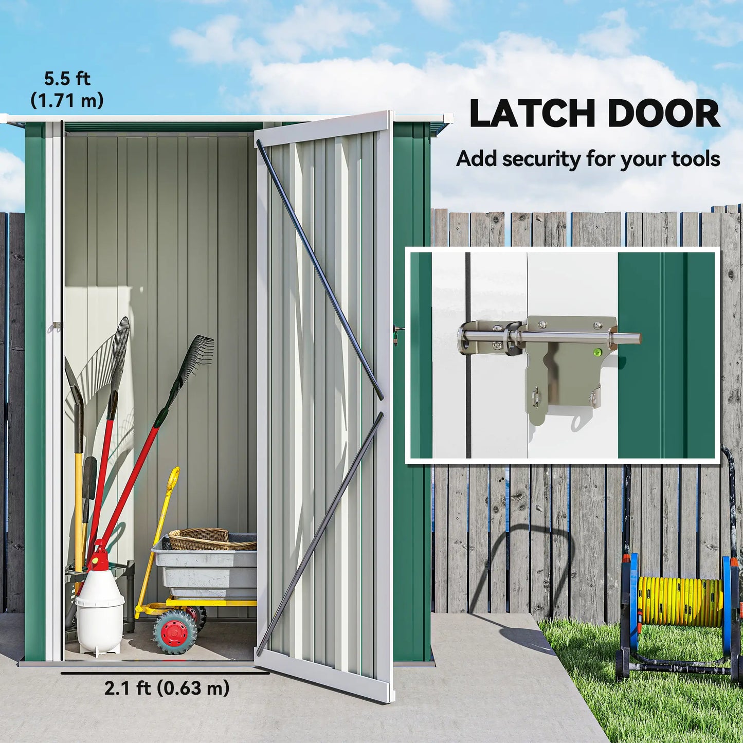 5 x 3ft Outdoor Metal Garden Shed, Sloped Roof, Lockable Door, Green Sheds at Gallery Canada