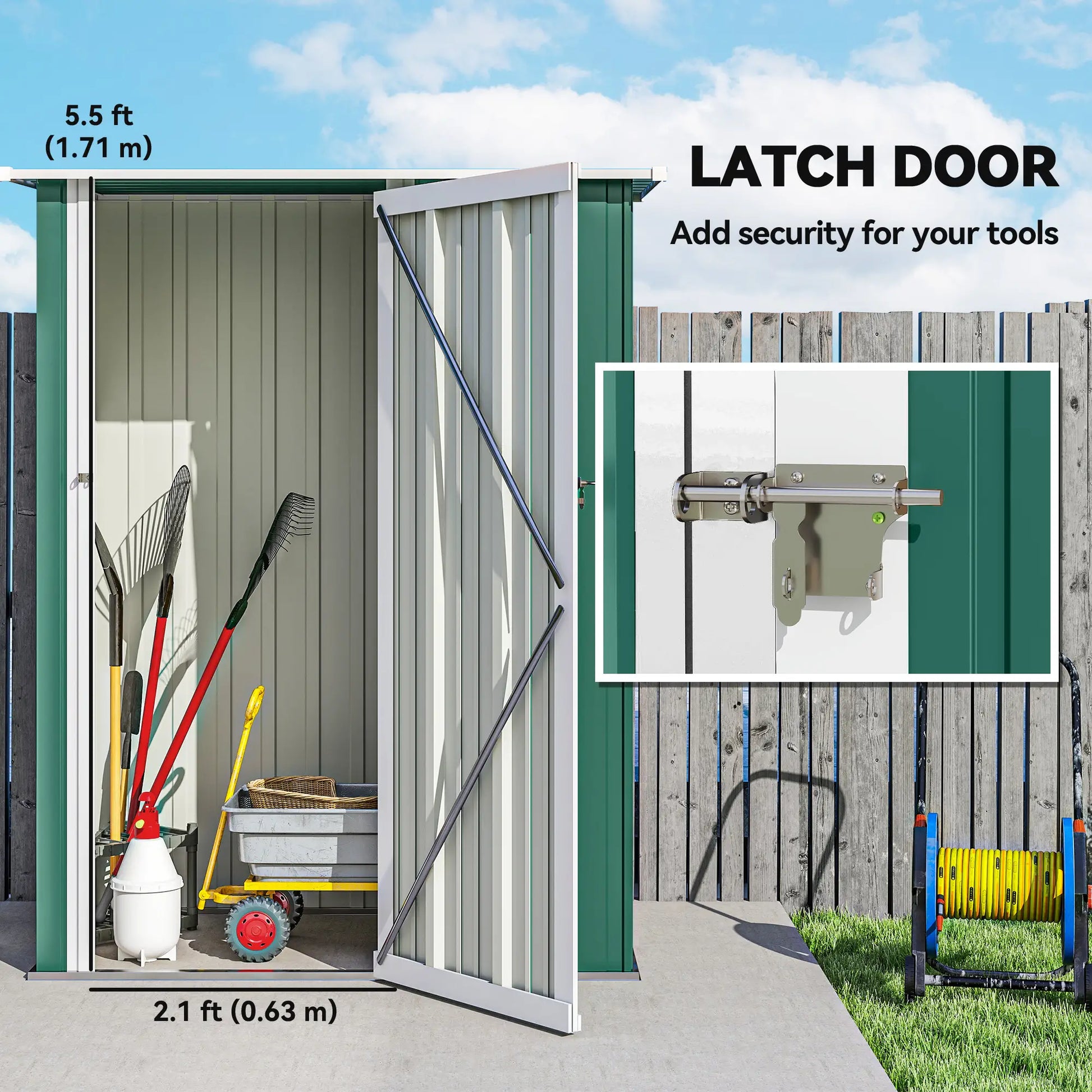 5 x 3ft Outdoor Metal Garden Shed, Sloped Roof, Lockable Door, Green Sheds at Gallery Canada