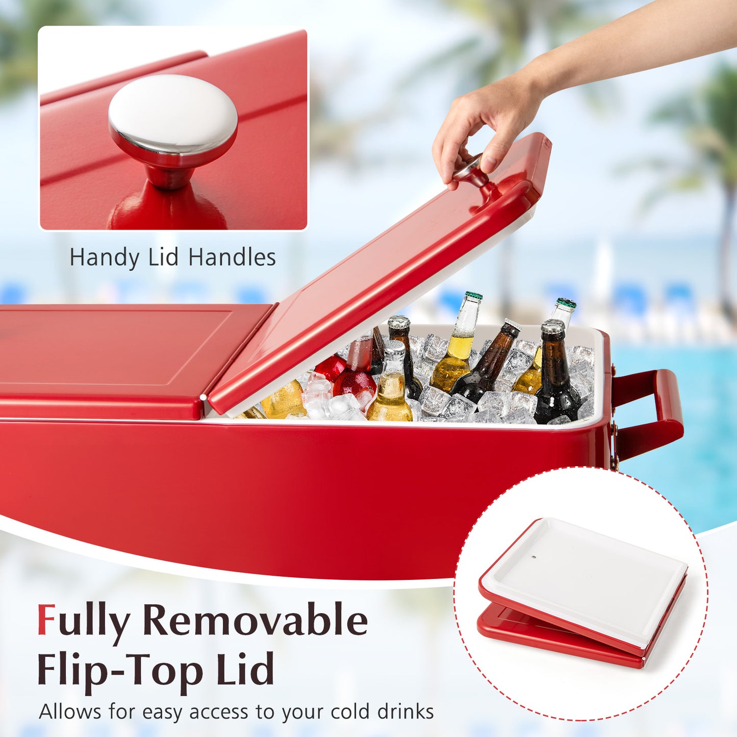 Portable Patio Cooler with Bottom Storage Shelf and Bottle Opener, Red Coolers at Gallery Canada