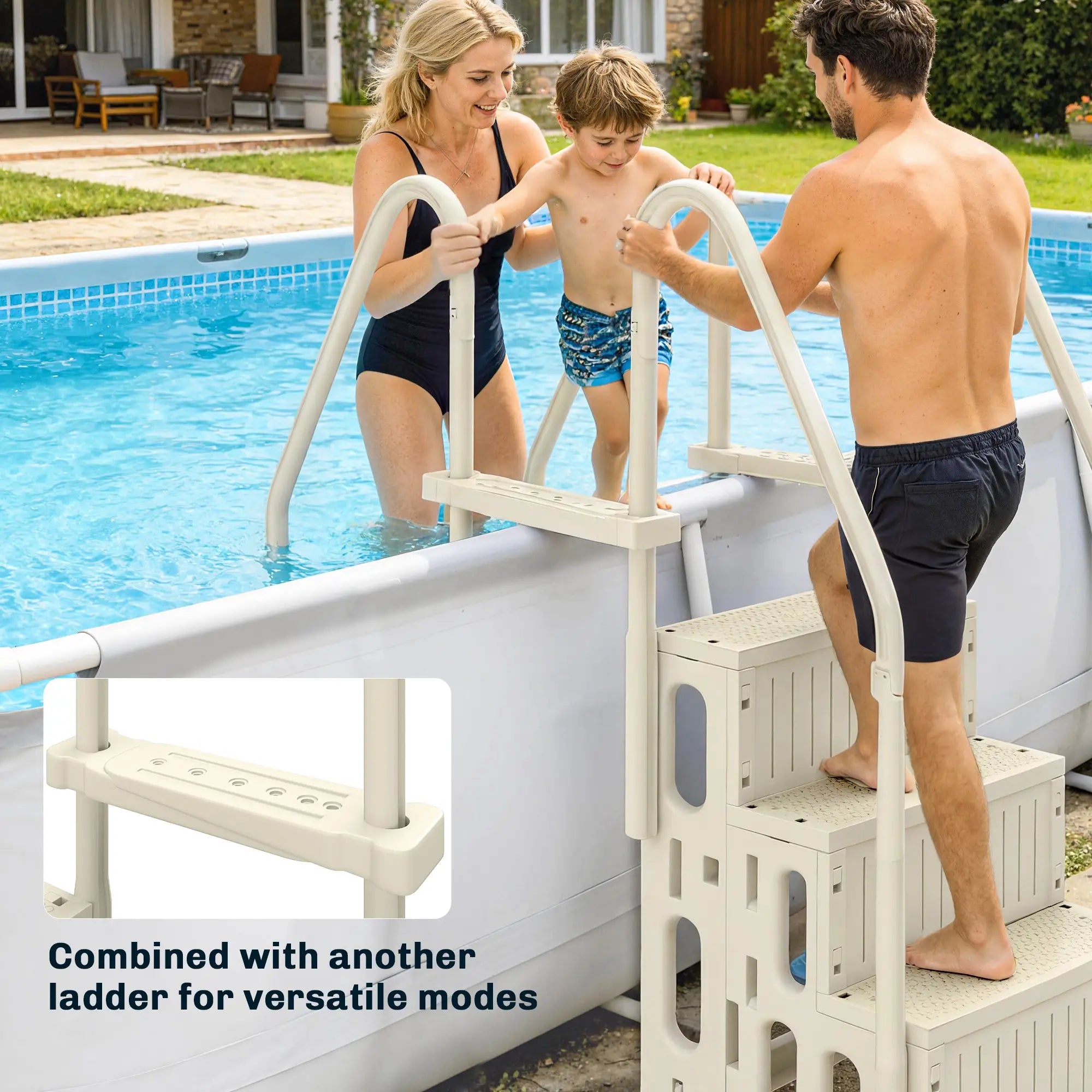 Adjustable Swimming Pool Ladder, 4-Step, Non-Slip Steps, Cream White Outdoor Swimming Pools & Hot Tubs at Gallery Canada