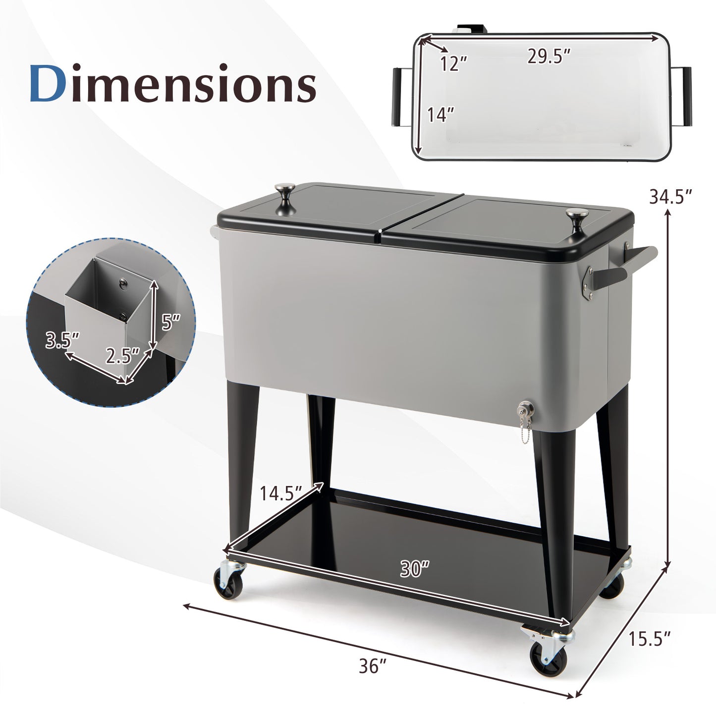 Portable Patio Cooler with Bottom Storage Shelf and Bottle Opener, Gray Coolers at Gallery Canada