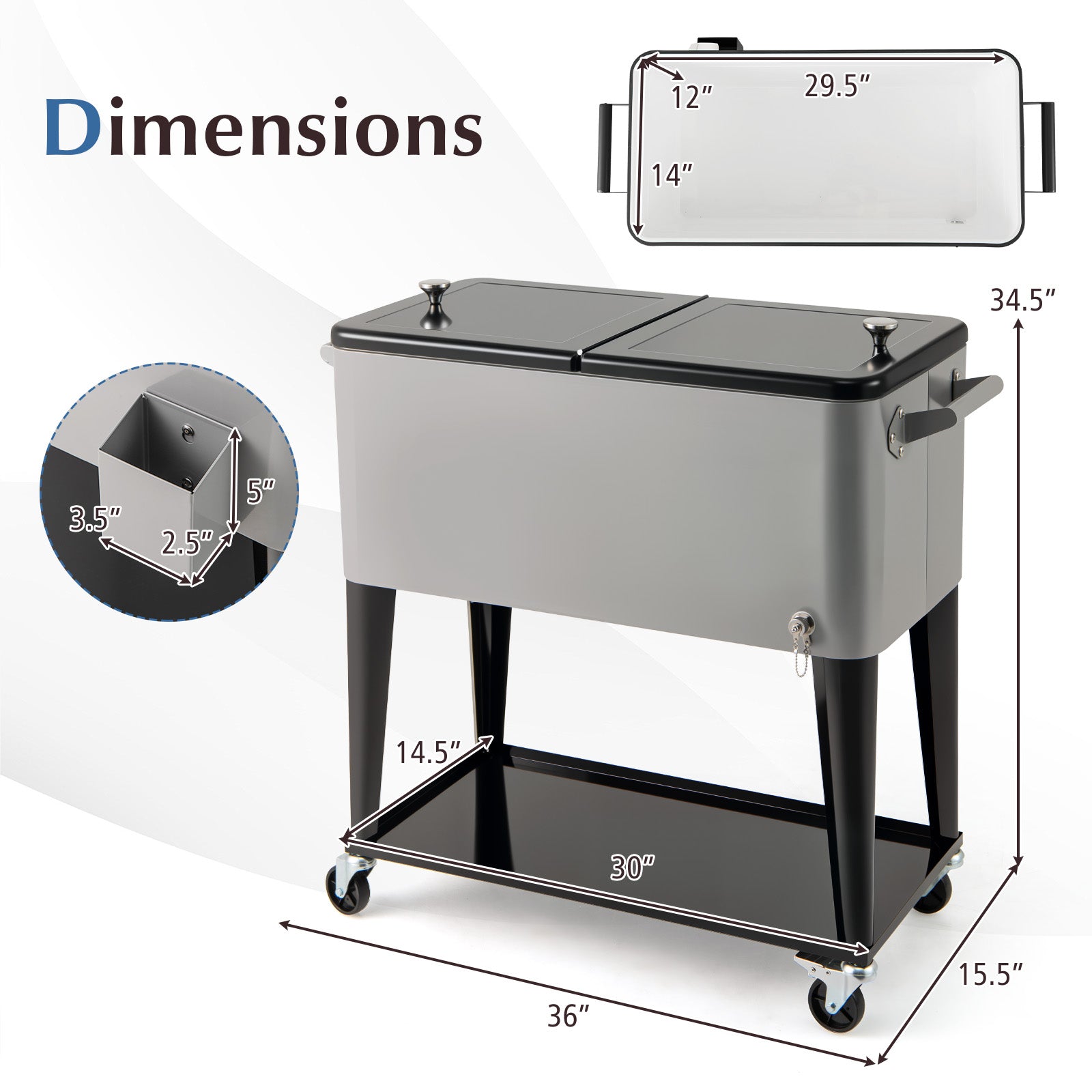 Portable Patio Cooler with Bottom Storage Shelf and Bottle Opener, Gray Coolers at Gallery Canada