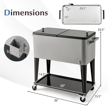 Portable Patio Cooler with Bottom Storage Shelf and Bottle Opener, Gray Coolers at Gallery Canada