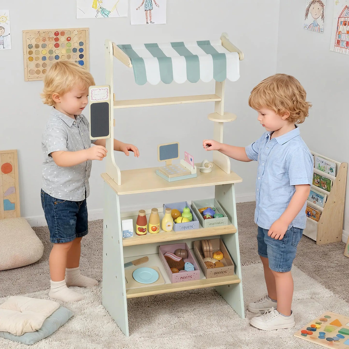Kids Grocery Store Playset, Toy Set with Cash Register, Chalkboard, Food Toy Playsets at Gallery Canada