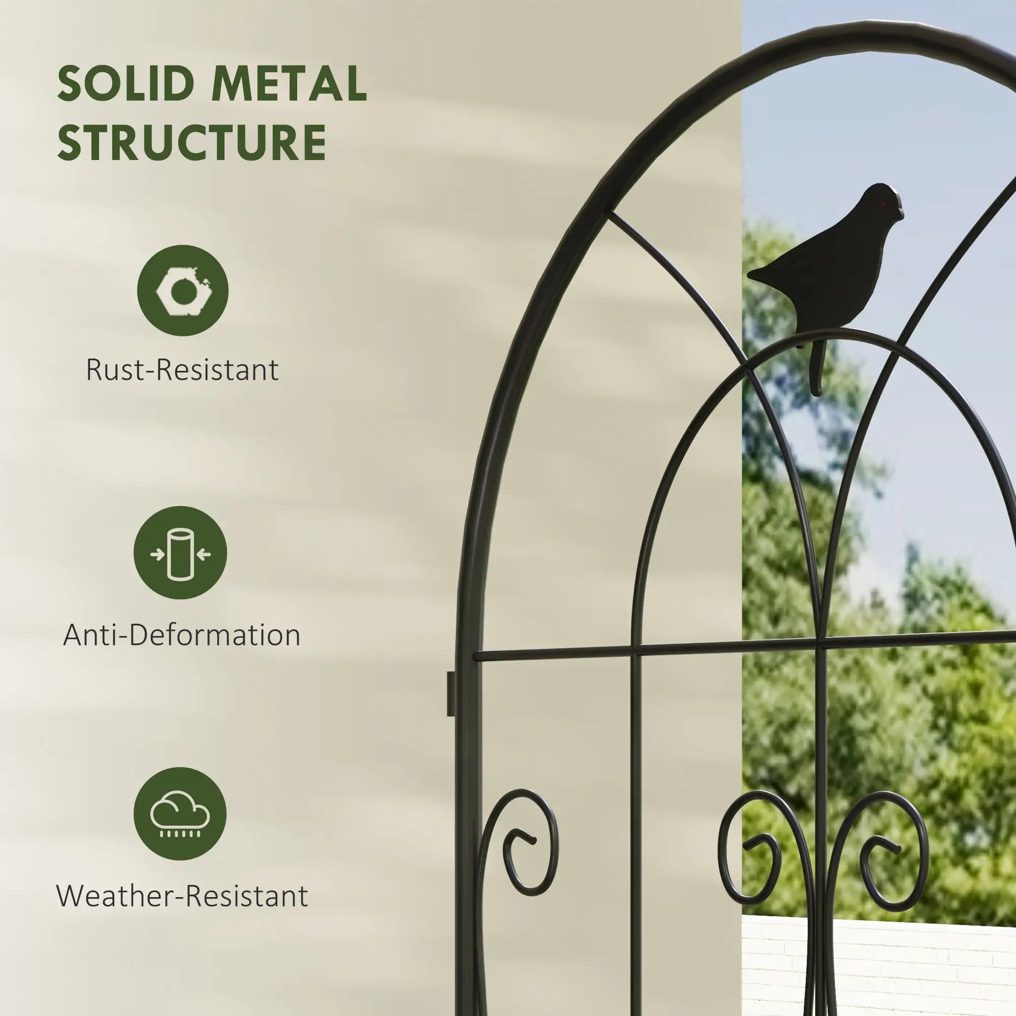 Metal Garden Trellis Set, Bird Design, 150 x 50 cm, Black Plant Stands at Gallery Canada