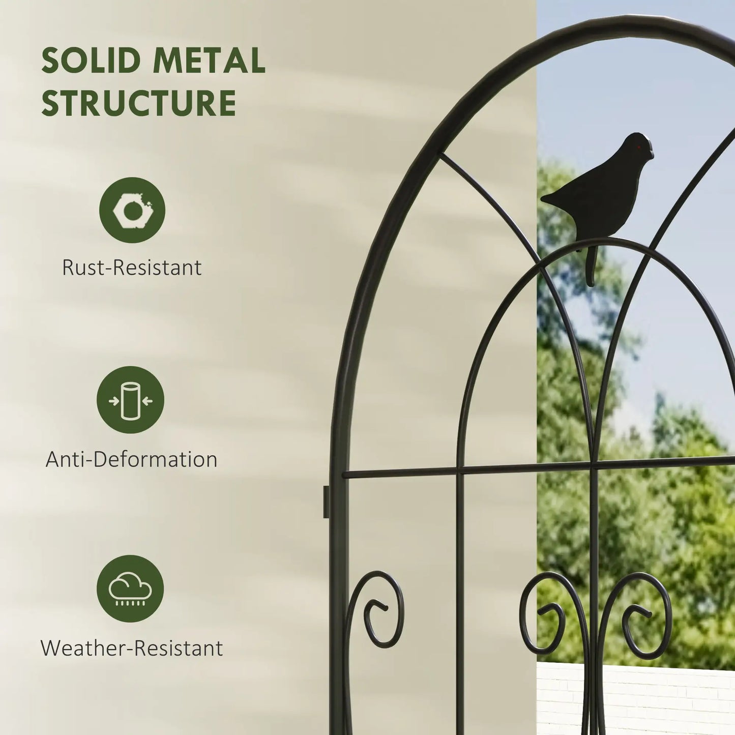 Metal Garden Trellis Set, Bird Design, 150 x 50 cm, Black Plant Stands at Gallery Canada
