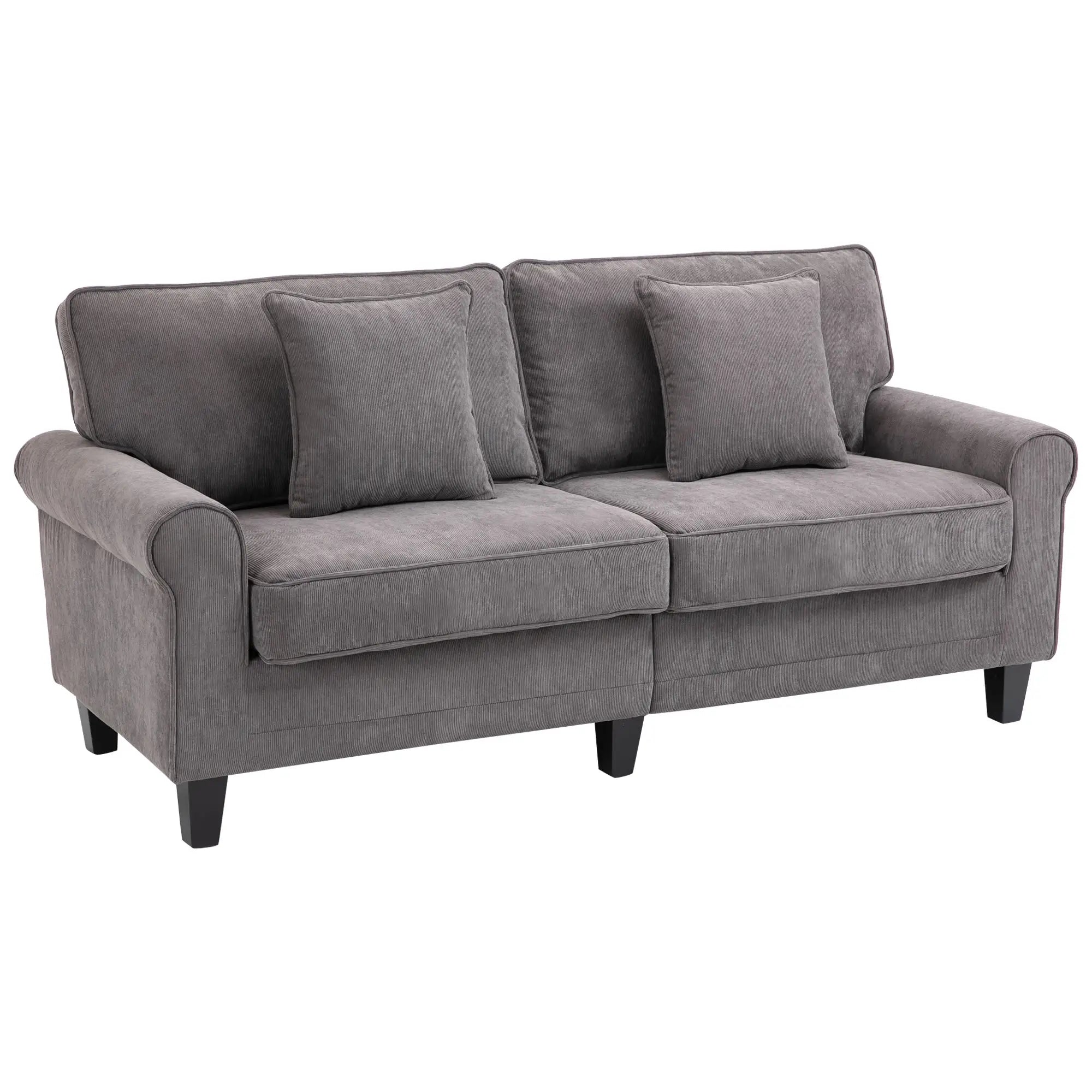 Modern 3 Seater Sofa, Corduroy Fabric, Pine Wood Legs, Light Grey 3-Seater Sofas Light Grey at Gallery Canada
