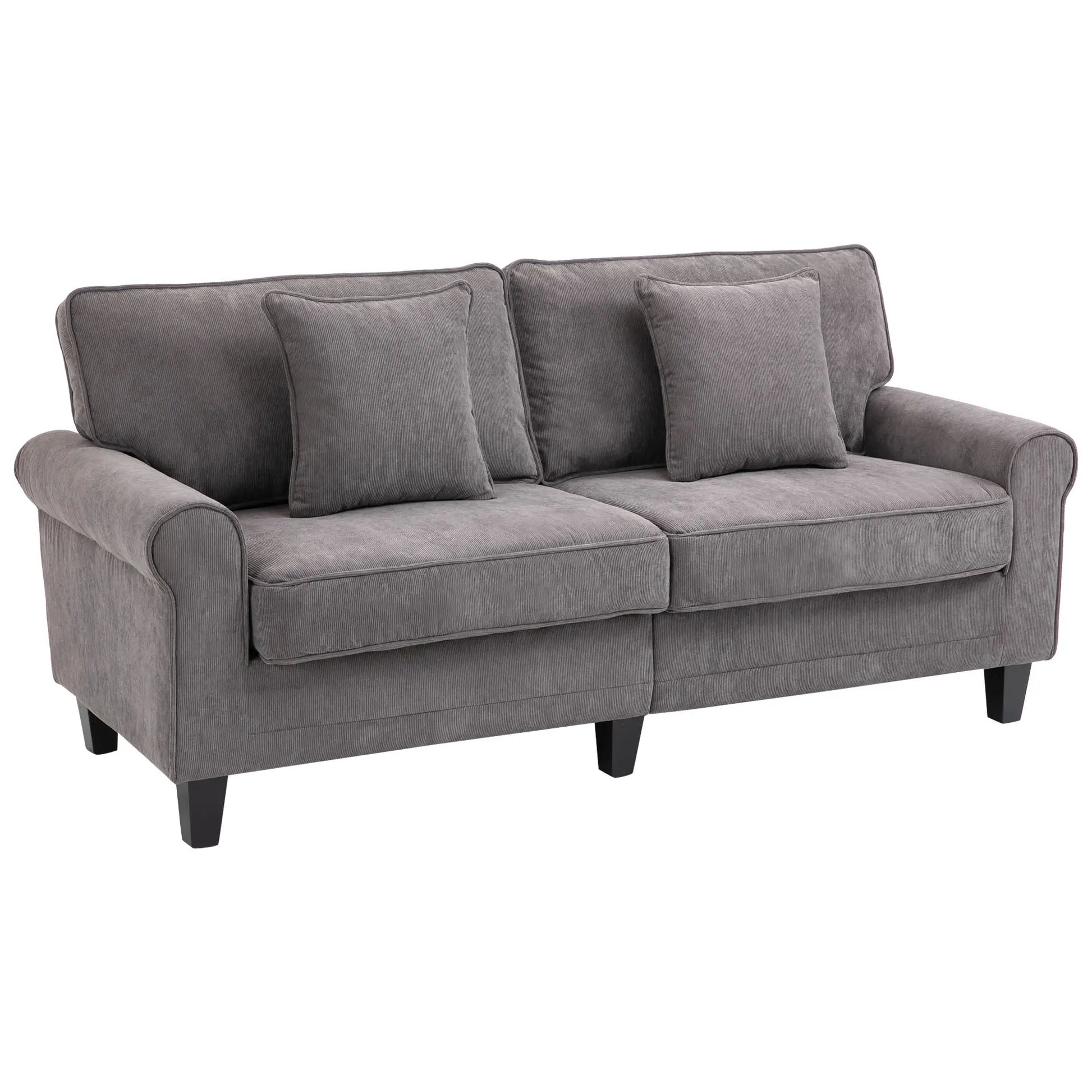 Modern 3 Seater Sofa, Corduroy Fabric, Pine Wood Legs, Light Grey 3-Seater Sofas Light Grey at Gallery Canada
