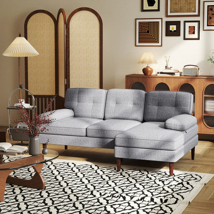 Modern Corner Couch with Right Chaise Lounge, Tufted 3-Seater Sofa with Wooden Legs for Living Room, Grey 3-Seater Sofas at Gallery Canada