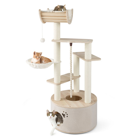 55.5 Inches Tall Wooden Cat Tree, Washable Plush Cushions, Indoor Cats Cat Trees Condos & Scratchers Options at Gallery Canada
