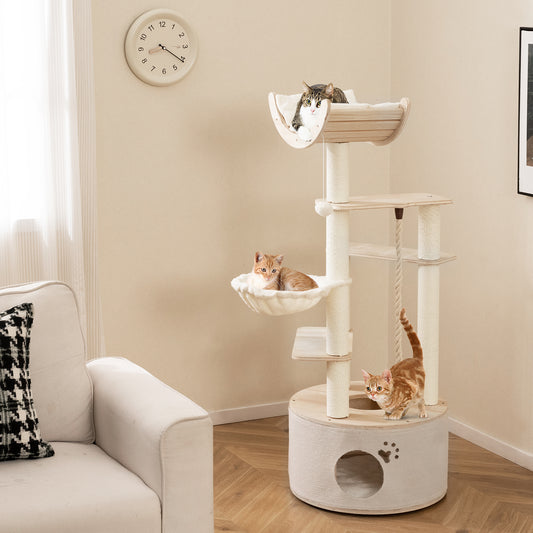 55.5 Inches Tall Wooden Cat Tree, Washable Plush Cushions, Indoor Cats Cat Trees Condos & Scratchers Options at Gallery Canada