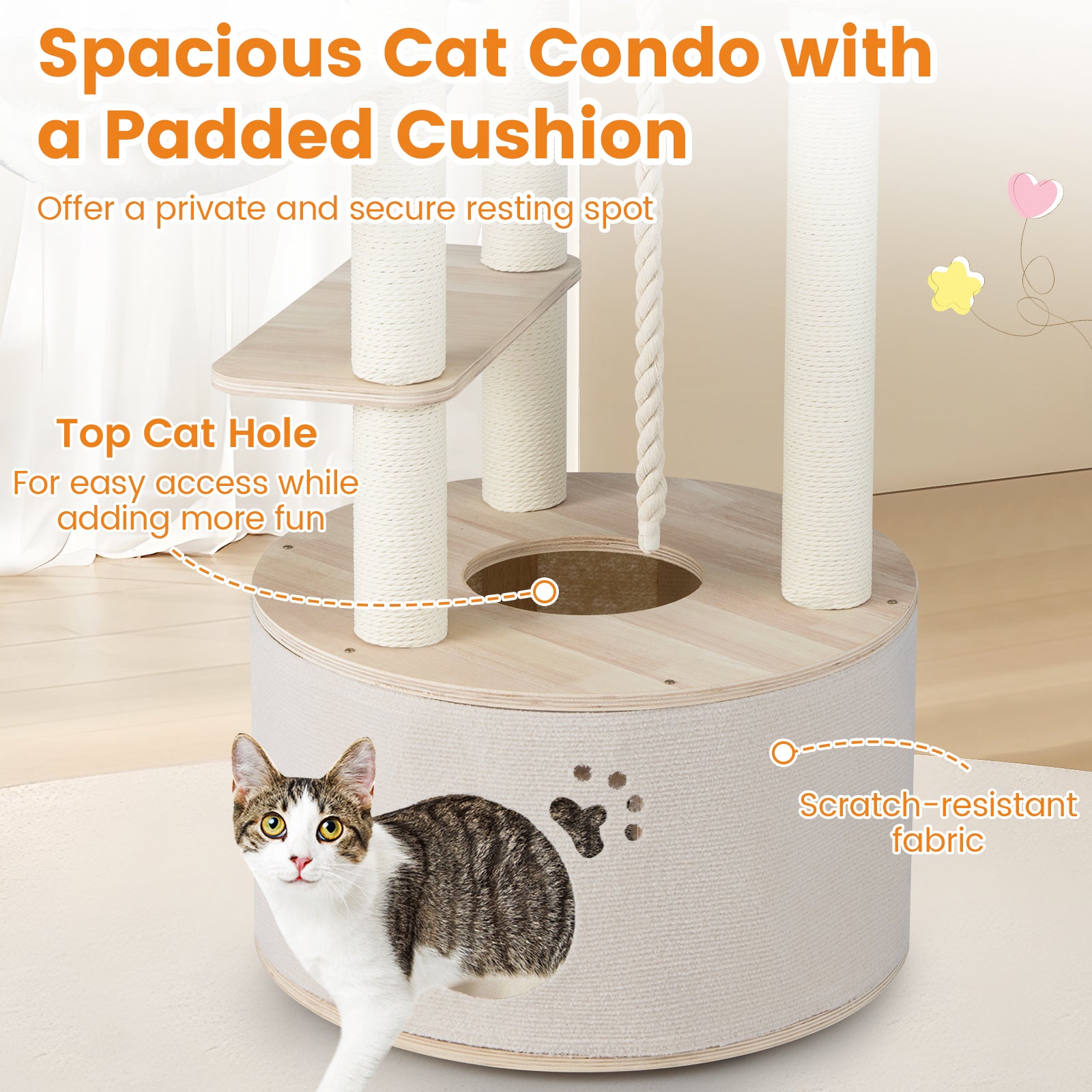 55.5 Inches Tall Wooden Cat Tree with Washable Plush Cushions for Indoor Cats Cat Trees Condos & Scratchers at Gallery Canada