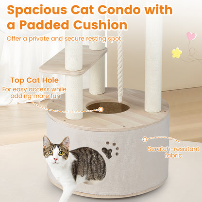 55.5 Inches Tall Wooden Cat Tree with Washable Plush Cushions for Indoor Cats Cat Trees Condos & Scratchers at Gallery Canada