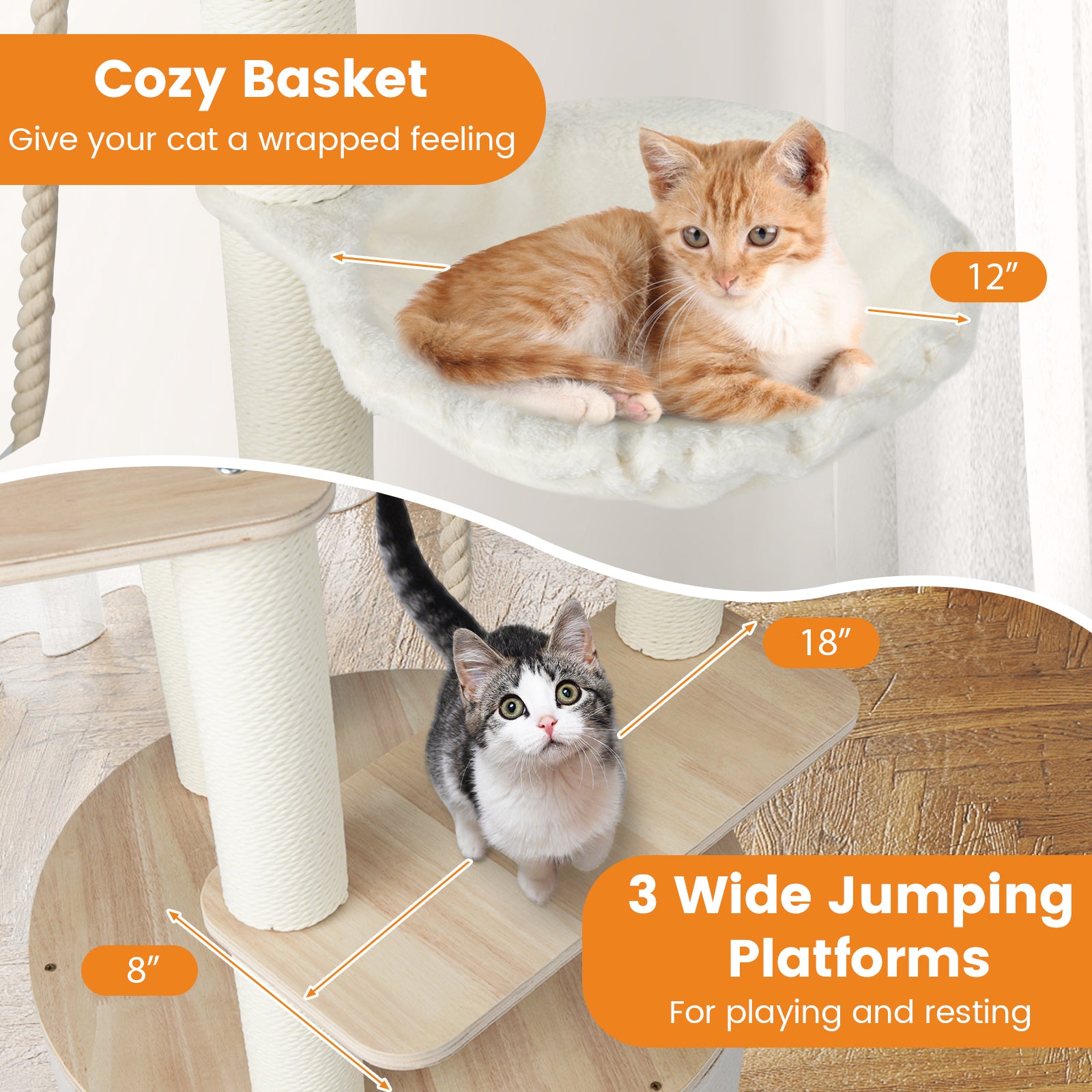 55.5 Inches Tall Wooden Cat Tree with Washable Plush Cushions for Indoor Cats Cat Trees Condos & Scratchers at Gallery Canada