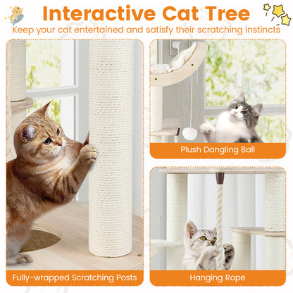 55.5 Inches Tall Wooden Cat Tree with Washable Plush Cushions for Indoor Cats Cat Trees Condos & Scratchers at Gallery Canada