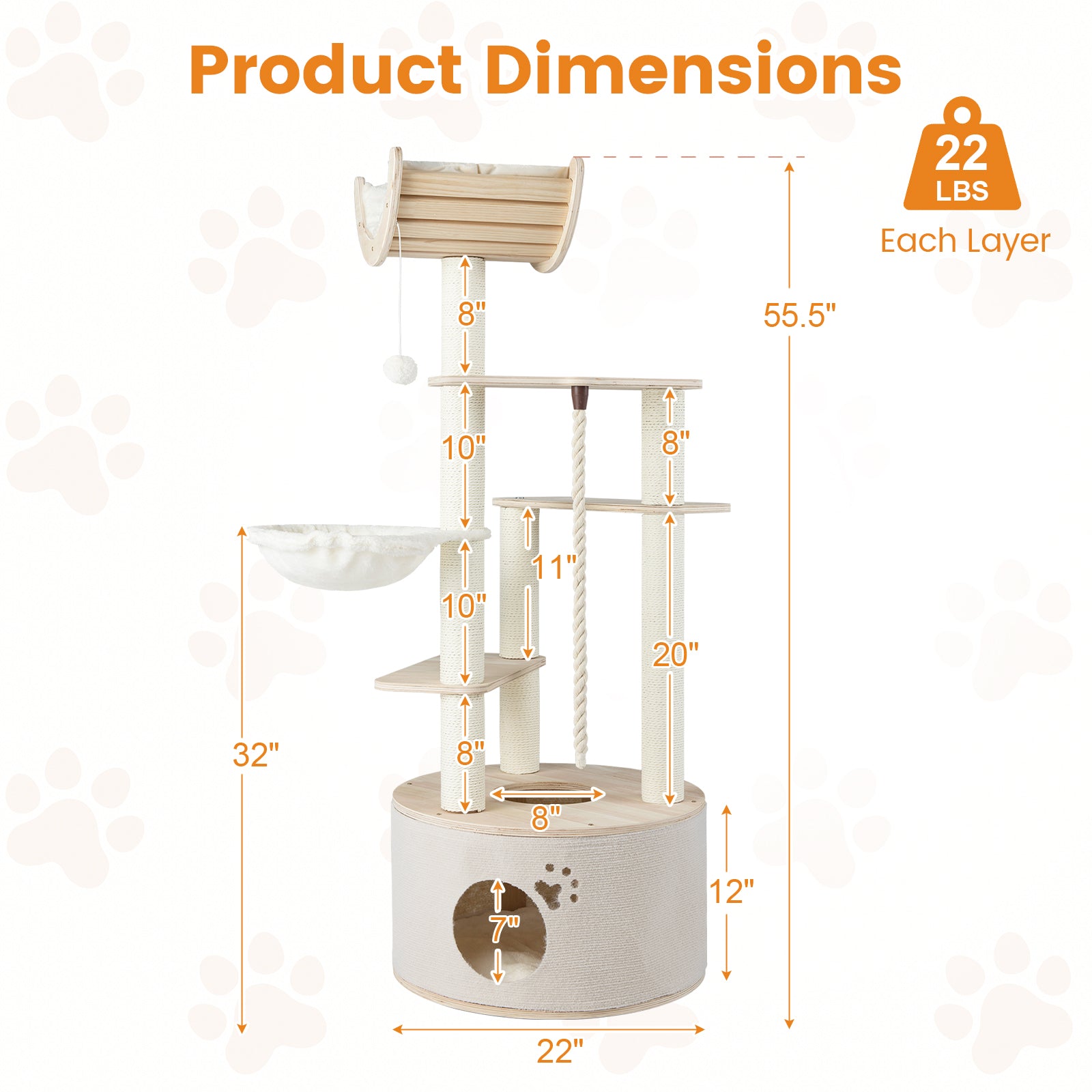 55.5 Inches Tall Wooden Cat Tree with Washable Plush Cushions for Indoor Cats Cat Trees Condos & Scratchers at Gallery Canada
