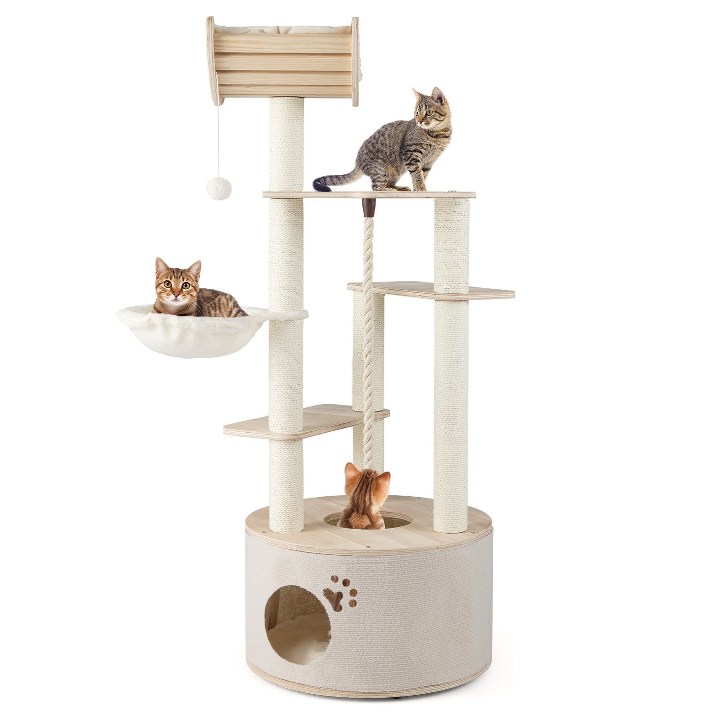 55.5 Inches Tall Wooden Cat Tree with Washable Plush Cushions for Indoor Cats Cat Trees Condos & Scratchers at Gallery Canada