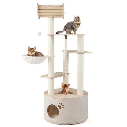 55.5 Inches Tall Wooden Cat Tree with Washable Plush Cushions for Indoor Cats Cat Trees Condos & Scratchers at Gallery Canada