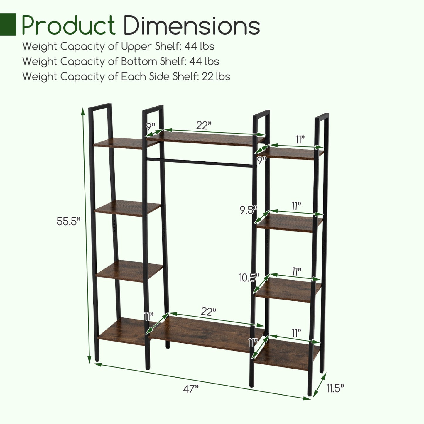 10-Tier Plant Stand With LED Lights, 55.5 Inch, Rustic Brown