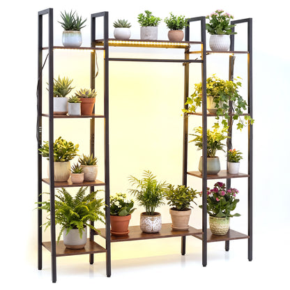 10-Tier Plant Stand With LED Lights, 55.5 Inch, Rustic Brown