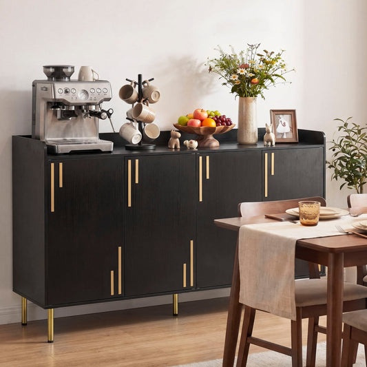 55" Buffet Cabinet with 4 Doors and 5 Metal Legs Modern Credenza, Black Sideboards Cabinets & Buffets Black at Gallery Canada