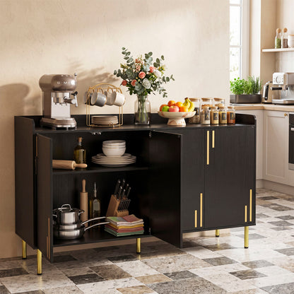 55" Buffet Cabinet with 4 Doors and 5 Metal Legs Modern Credenza, Black