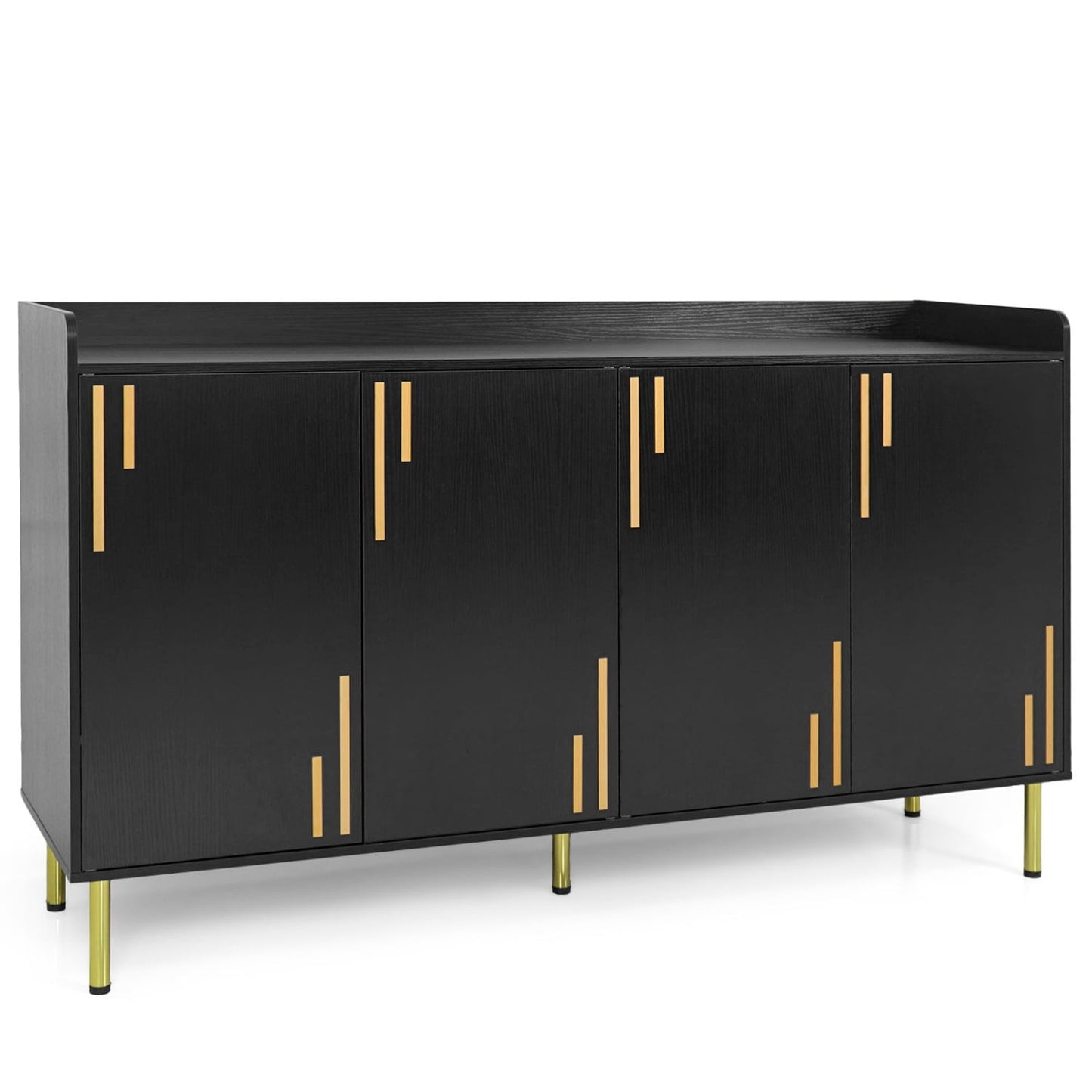 55" Buffet Cabinet with 4 Doors and 5 Metal Legs Modern Credenza, Black