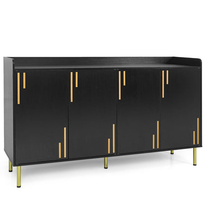 55" Buffet Cabinet with 4 Doors and 5 Metal Legs Modern Credenza, Black