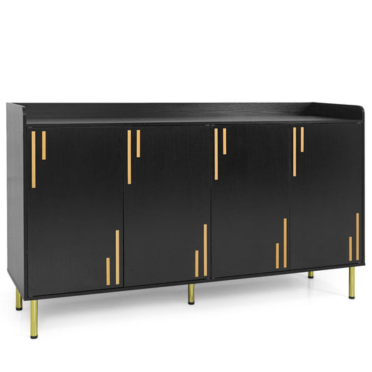 55" Buffet Cabinet with 4 Doors and 5 Metal Legs Modern Credenza, Black Sideboards Cabinets & Buffets Black at Gallery Canada