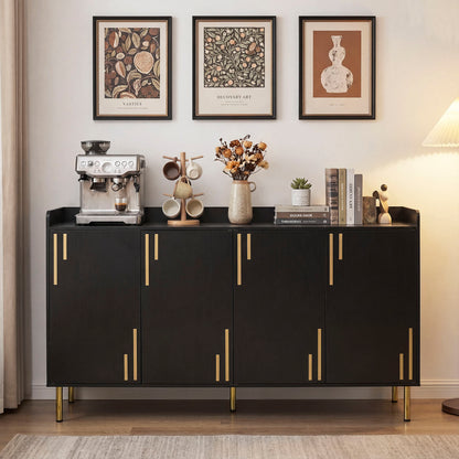 55" Buffet Cabinet with 4 Doors and 5 Metal Legs Modern Credenza, Black